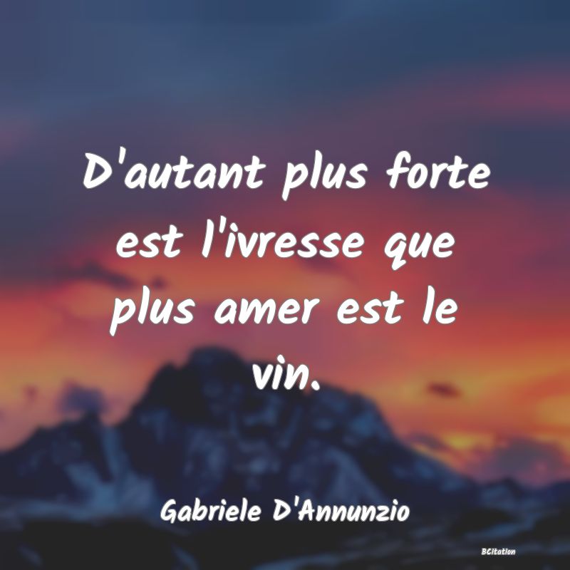 image de citation: D'autant plus forte est l'ivresse que plus amer est le vin.