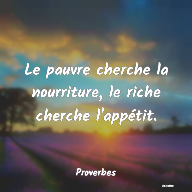 image de citation: Le pauvre cherche la nourriture, le riche cherche l'appétit.