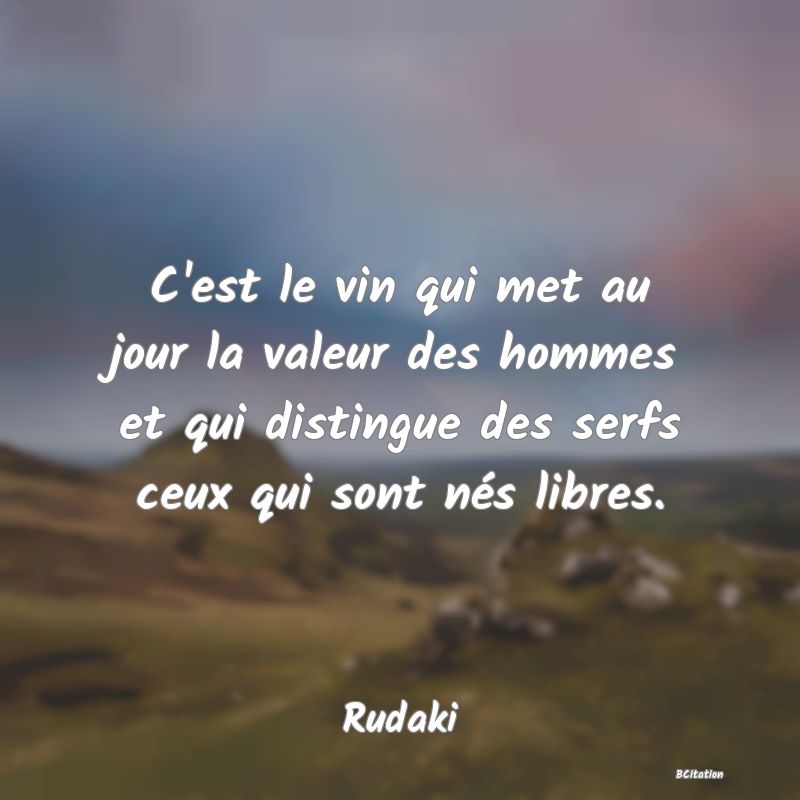 image de citation: C'est le vin qui met au jour la valeur des hommes et qui distingue des serfs ceux qui sont nés libres.