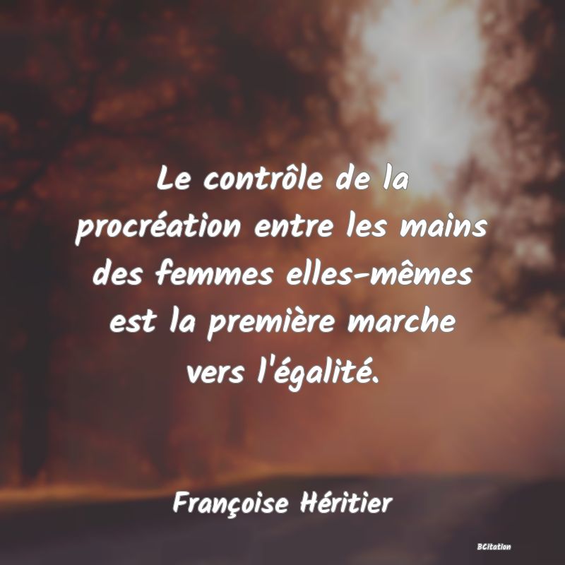 image de citation: Le contrôle de la procréation entre les mains des femmes elles-mêmes est la première marche vers l'égalité.