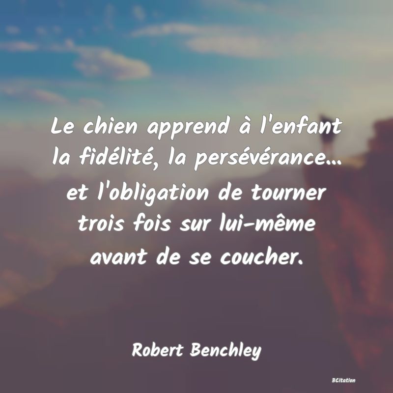 image de citation: Le chien apprend à l'enfant la fidélité, la persévérance... et l'obligation de tourner trois fois sur lui-même avant de se coucher.