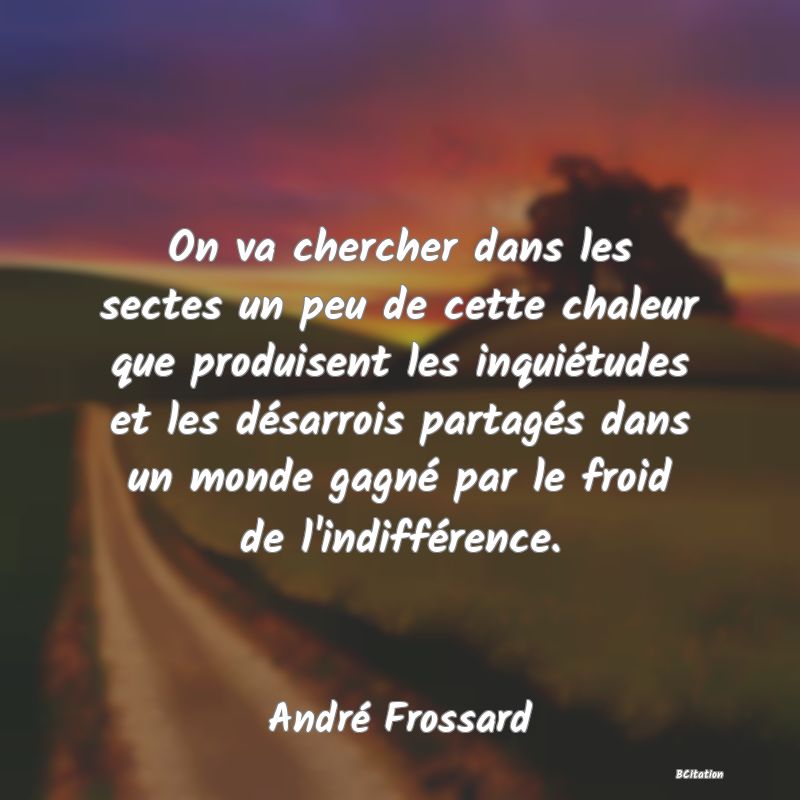 image de citation: On va chercher dans les sectes un peu de cette chaleur que produisent les inquiétudes et les désarrois partagés dans un monde gagné par le froid de l'indifférence.