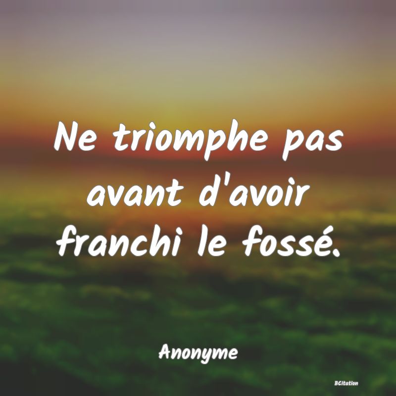 image de citation: Ne triomphe pas avant d'avoir franchi le fossé.