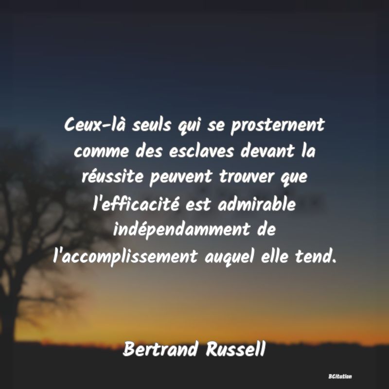 image de citation: Ceux-là seuls qui se prosternent comme des esclaves devant la réussite peuvent trouver que l'efficacité est admirable indépendamment de l'accomplissement auquel elle tend.