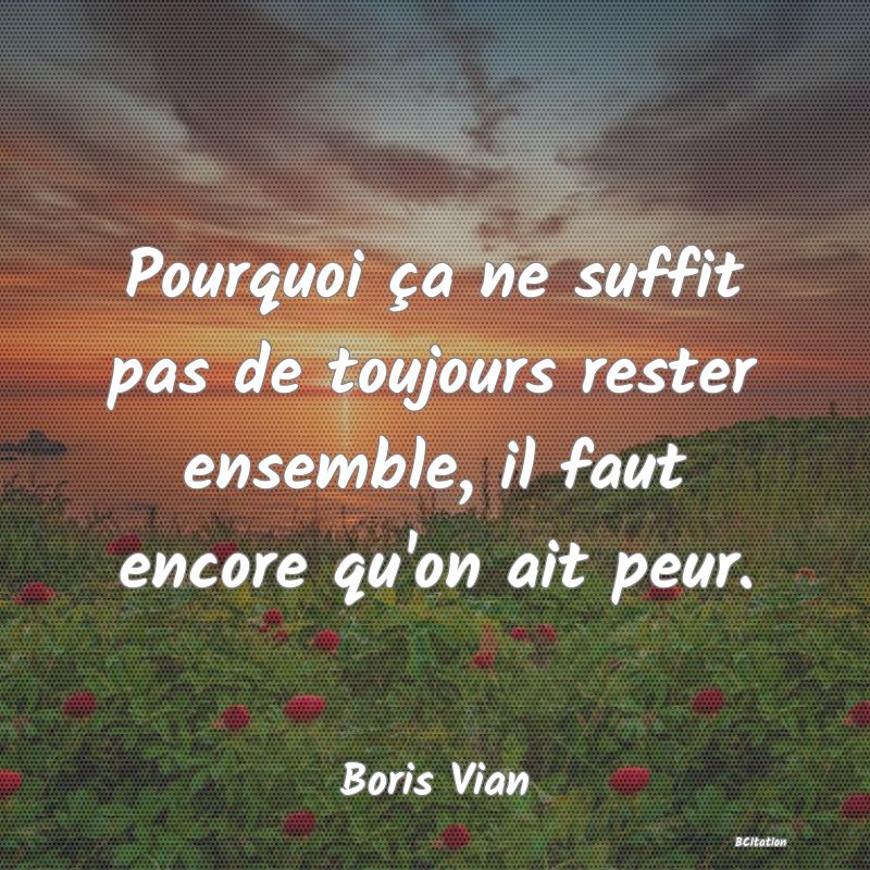 image de citation: Pourquoi ça ne suffit pas de toujours rester ensemble, il faut encore qu'on ait peur.