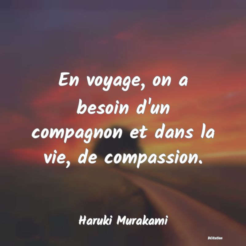 image de citation: En voyage, on a besoin d'un compagnon et dans la vie, de compassion.
