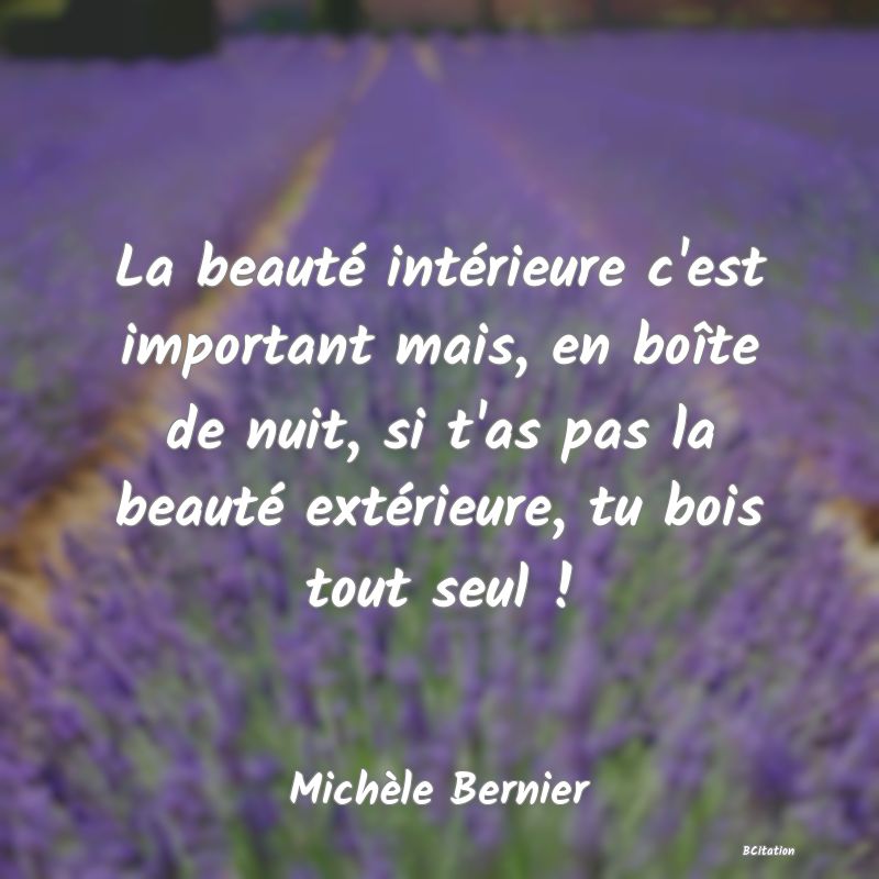 image de citation: La beauté intérieure c'est important mais, en boîte de nuit, si t'as pas la beauté extérieure, tu bois tout seul !