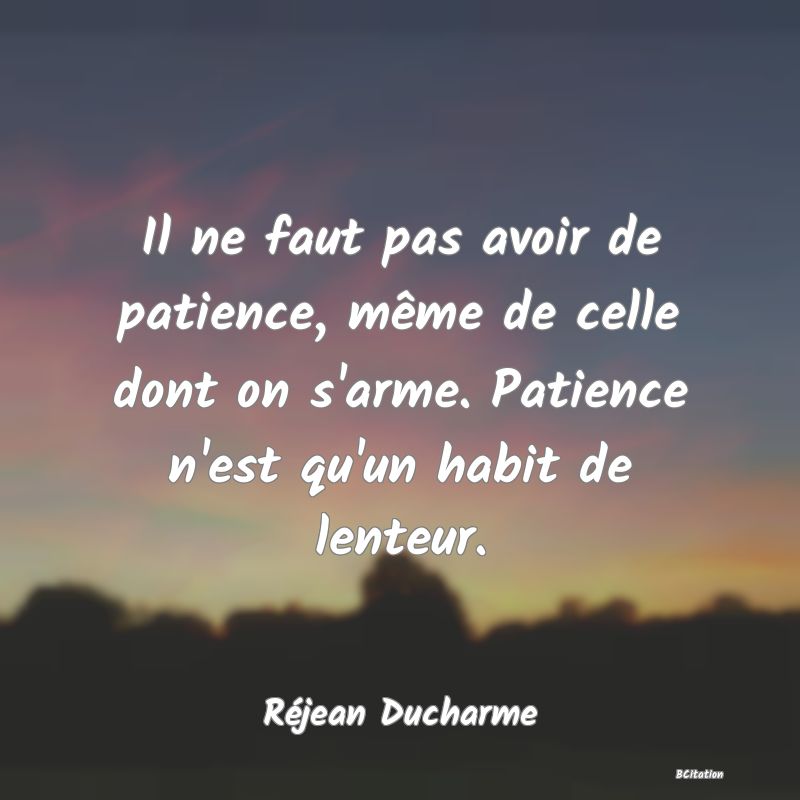 image de citation: Il ne faut pas avoir de patience, même de celle dont on s'arme. Patience n'est qu'un habit de lenteur.