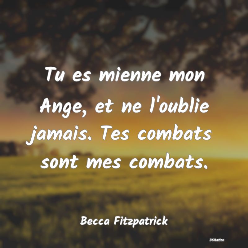 image de citation: Tu es mienne mon Ange, et ne l'oublie jamais. Tes combats sont mes combats.