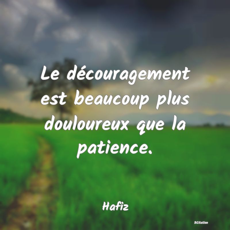 image de citation: Le découragement est beaucoup plus douloureux que la patience.