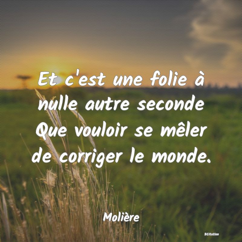 image de citation: Et c'est une folie à nulle autre seconde Que vouloir se mêler de corriger le monde.