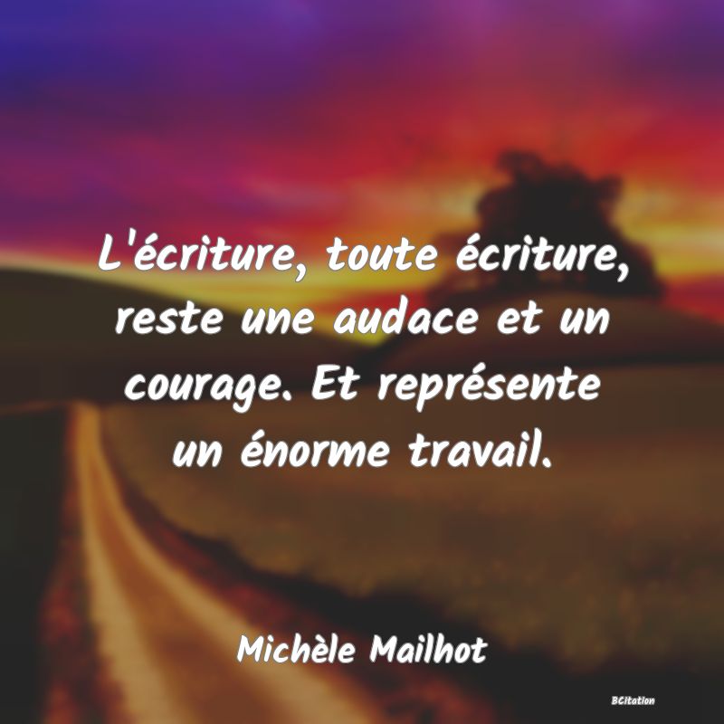 image de citation: L'écriture, toute écriture, reste une audace et un courage. Et représente un énorme travail.