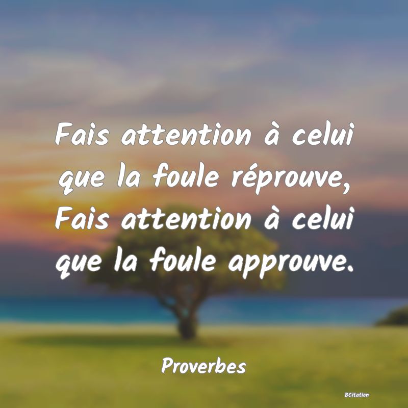 Belle Citation - Fais attention à celui que la foule réprouve, Fais attention à celui que la foule approuve. - Proverbes