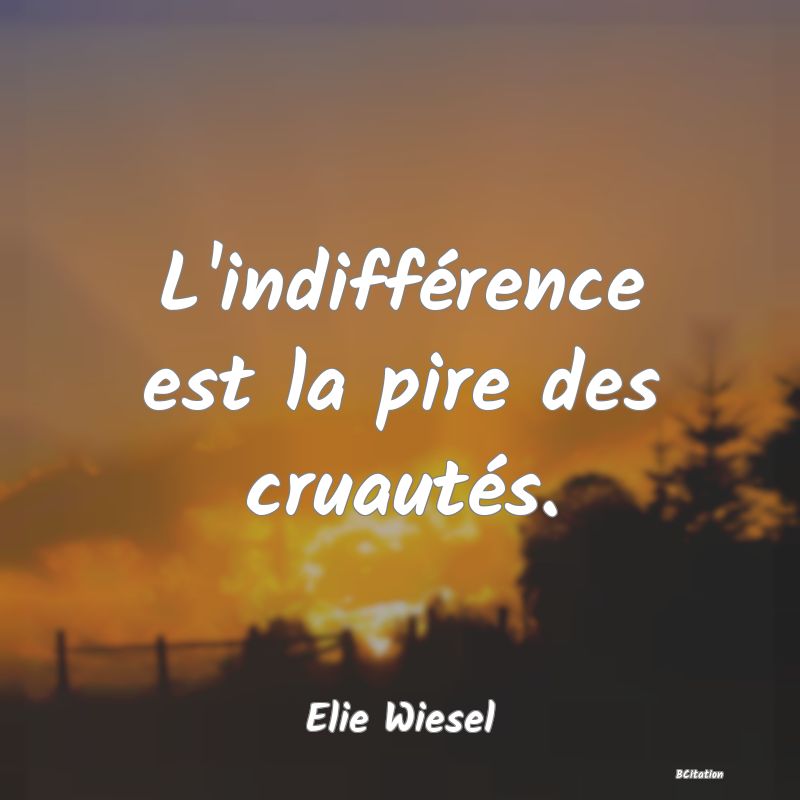 image de citation: L'indifférence est la pire des cruautés.