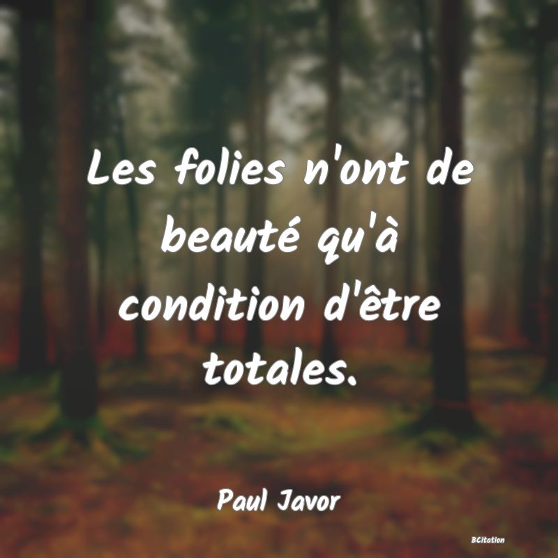 image de citation: Les folies n'ont de beauté qu'à condition d'être totales.