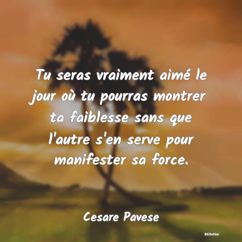 image de citation: Tu seras vraiment aimé le jour où tu pourras montrer ta faiblesse sans que l'autre s'en serve pour manifester sa force.