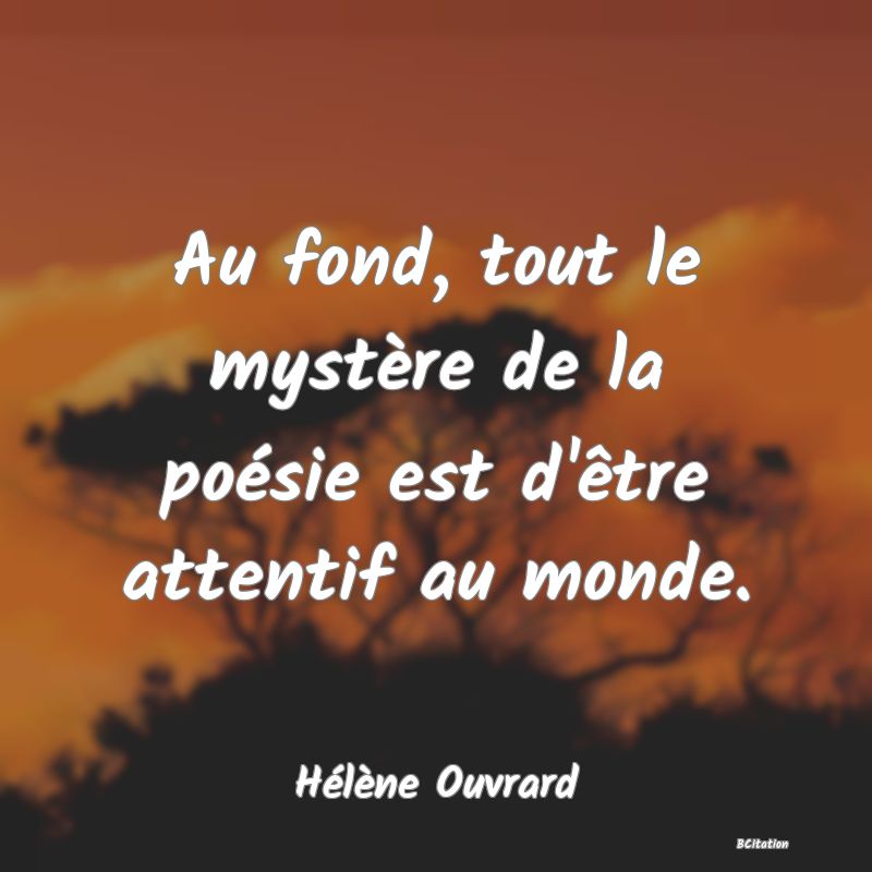 Belle Citation - Au fond, tout le mystère de la poésie est d'être attentif au monde. - Hélène Ouvrard