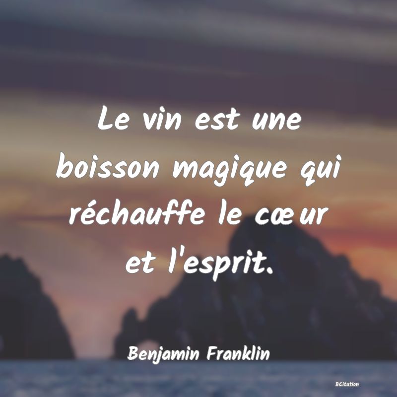 Belle Citation - Le vin est une boisson magique qui réchauffe le cœur et l'esprit. - Benjamin Franklin