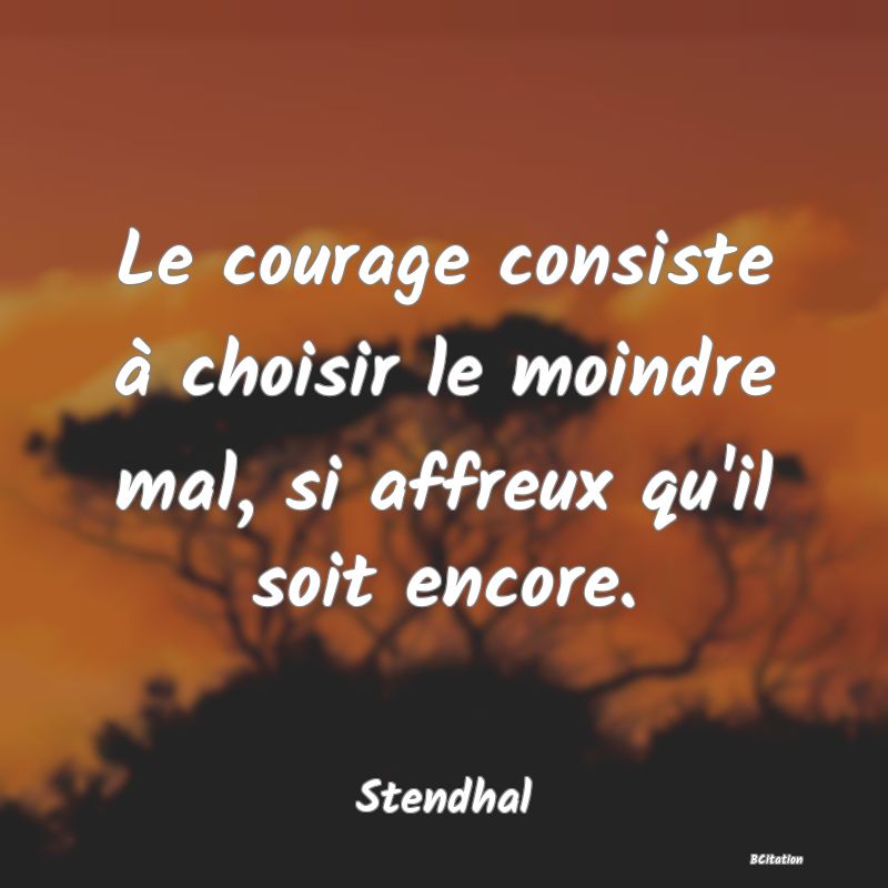 image de citation: Le courage consiste à choisir le moindre mal, si affreux qu'il soit encore.