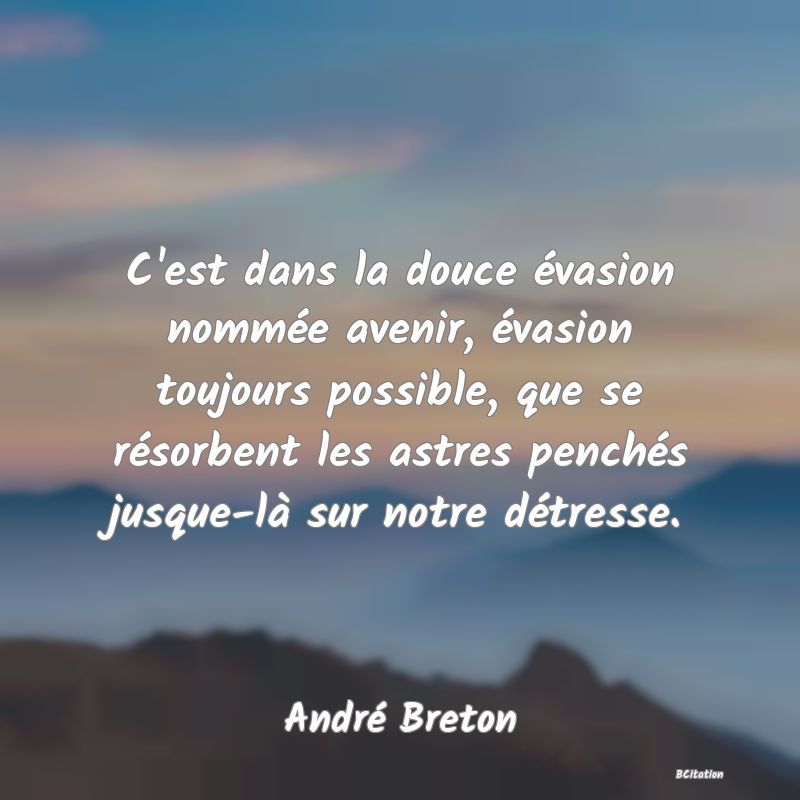 image de citation: C'est dans la douce évasion nommée avenir, évasion toujours possible, que se résorbent les astres penchés jusque-là sur notre détresse.