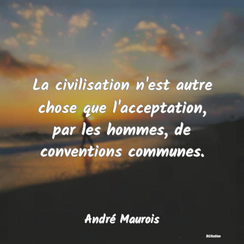 image de citation: La civilisation n'est autre chose que l'acceptation, par les hommes, de conventions communes.