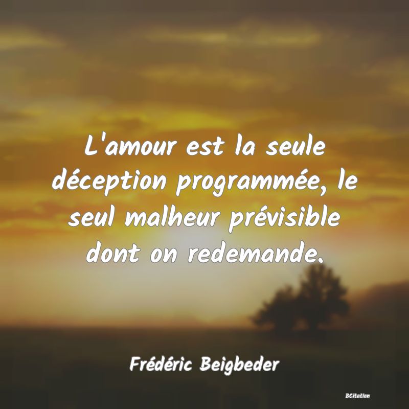 image de citation: L'amour est la seule déception programmée, le seul malheur prévisible dont on redemande.