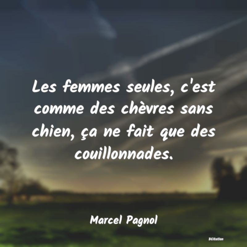 image de citation: Les femmes seules, c'est comme des chèvres sans chien, ça ne fait que des couillonnades.