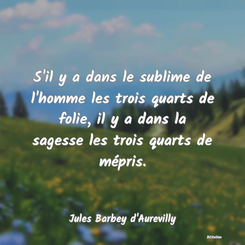 image de citation: S'il y a dans le sublime de l'homme les trois quarts de folie, il y a dans la sagesse les trois quarts de mépris.