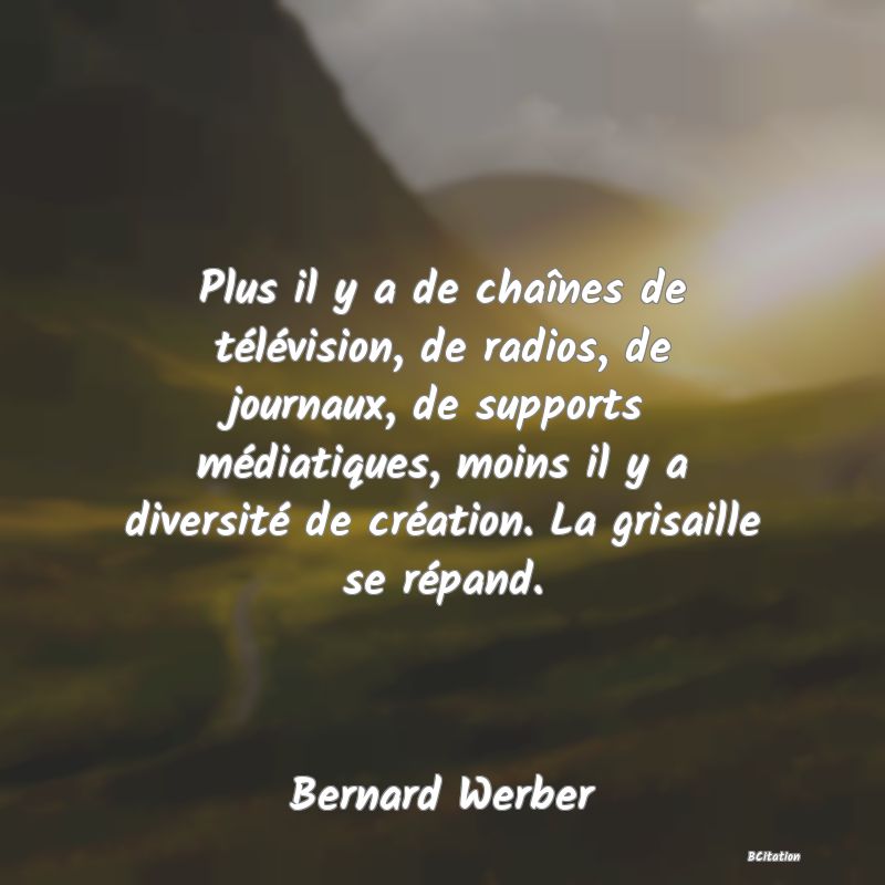 image de citation: Plus il y a de chaînes de télévision, de radios, de journaux, de supports médiatiques, moins il y a diversité de création. La grisaille se répand.