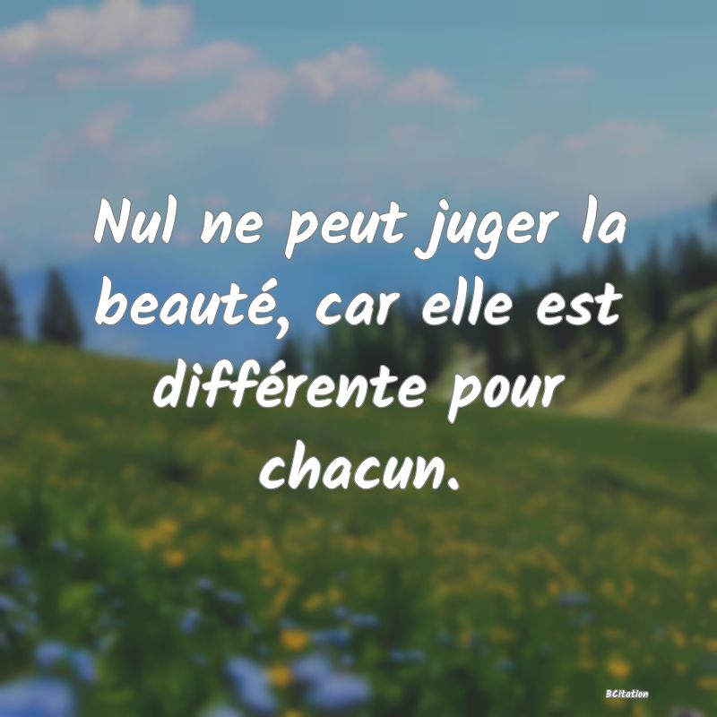Belle Citation - Nul ne peut juger la beauté, car elle est différente pour chacun. - 