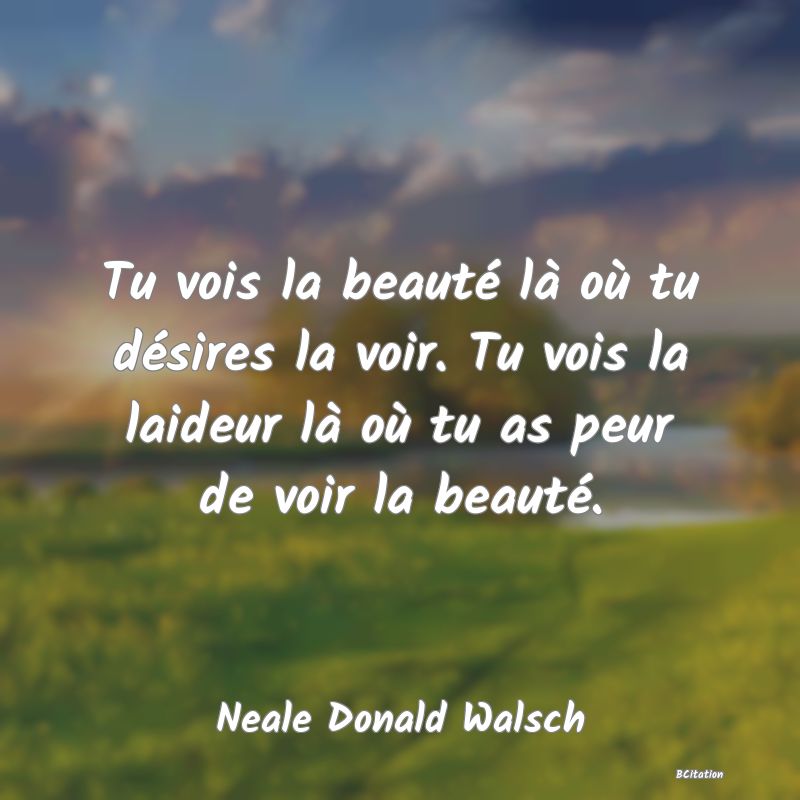 image de citation: Tu vois la beauté là où tu désires la voir. Tu vois la laideur là où tu as peur de voir la beauté.