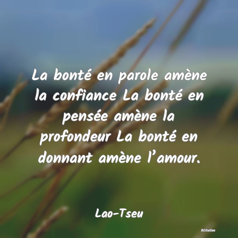 image de citation: La bonté en parole amène la confiance La bonté en pensée amène la profondeur La bonté en donnant amène l’amour.