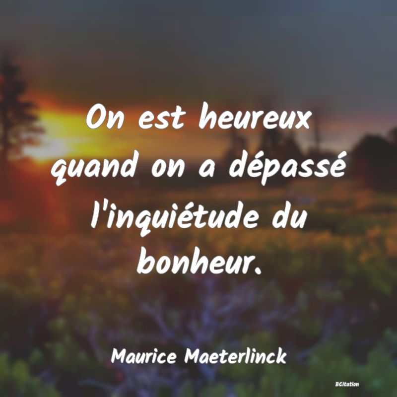 image de citation: On est heureux quand on a dépassé l'inquiétude du bonheur.