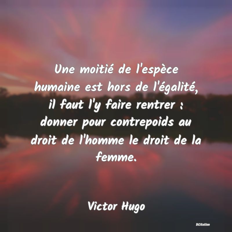 image de citation: Une moitié de l'espèce humaine est hors de l'égalité, il faut l'y faire rentrer : donner pour contrepoids au droit de l'homme le droit de la femme.