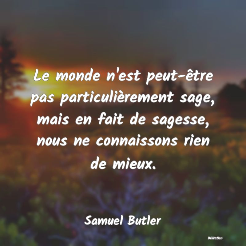 image de citation: Le monde n'est peut-être pas particulièrement sage, mais en fait de sagesse, nous ne connaissons rien de mieux.