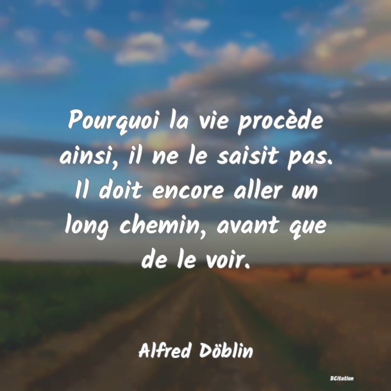 image de citation: Pourquoi la vie procède ainsi, il ne le saisit pas. Il doit encore aller un long chemin, avant que de le voir.