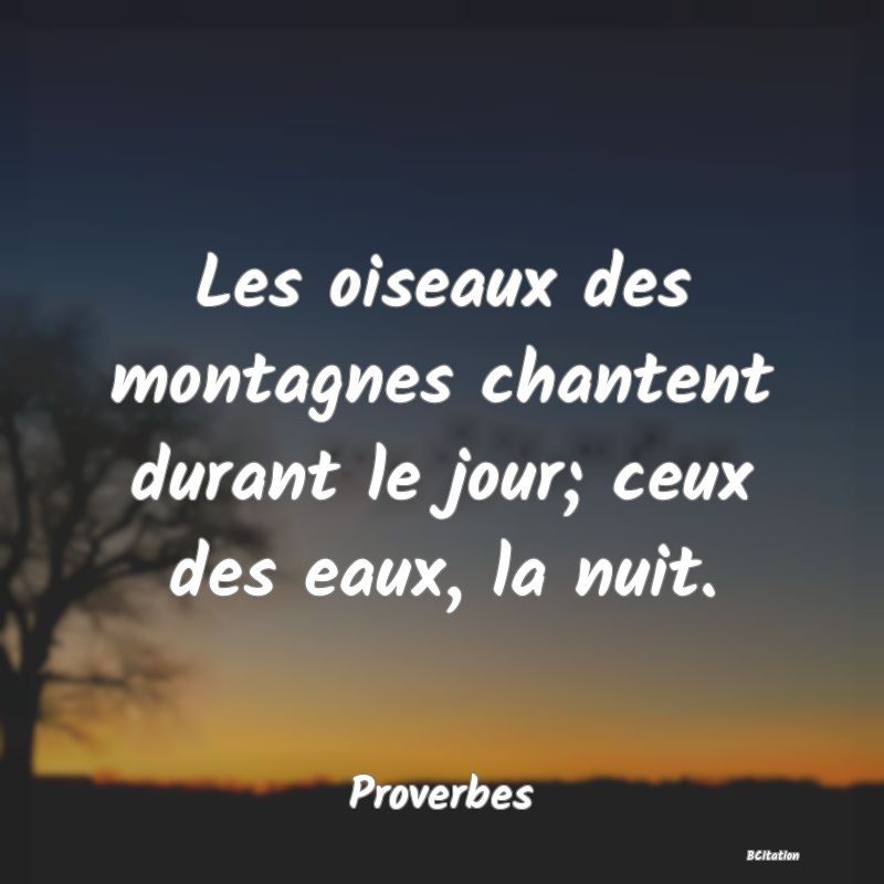 image de citation: Les oiseaux des montagnes chantent durant le jour; ceux des eaux, la nuit.