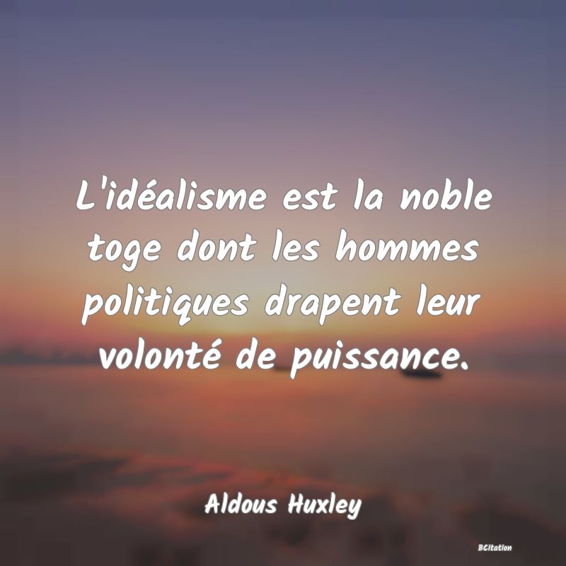 image de citation: L'idéalisme est la noble toge dont les hommes politiques drapent leur volonté de puissance.