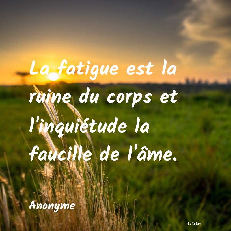 image de citation: La fatigue est la ruine du corps et l'inquiétude la faucille de l'âme.