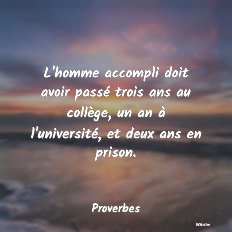 image de citation: L'homme accompli doit avoir passé trois ans au collège, un an à l'université, et deux ans en prison.