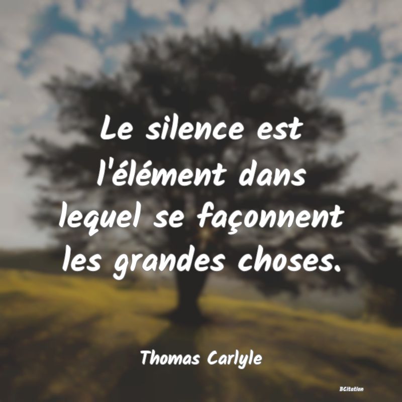 image de citation: Le silence est l'élément dans lequel se façonnent les grandes choses.