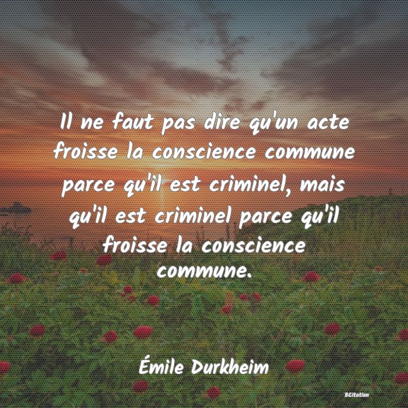 image de citation: Il ne faut pas dire qu'un acte froisse la conscience commune parce qu'il est criminel, mais qu'il est criminel parce qu'il froisse la conscience commune.