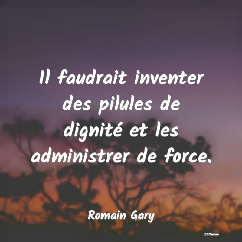 Belle Citation - Il faudrait inventer des pilules de dignité et les administrer de force. - Romain Gary