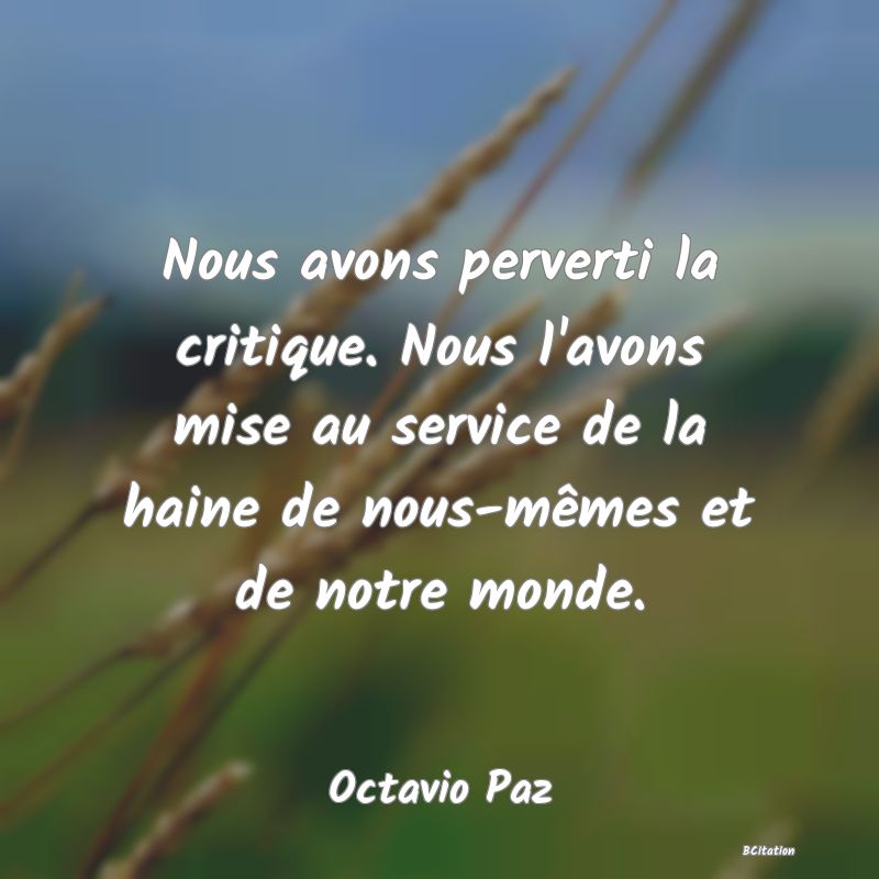 image de citation: Nous avons perverti la critique. Nous l'avons mise au service de la haine de nous-mêmes et de notre monde.