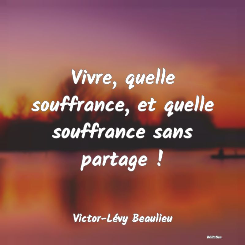 Belle Citation - Vivre, quelle souffrance, et quelle souffrance sans partage ! - Victor-Lévy Beaulieu