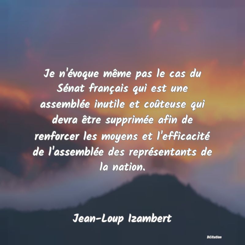 image de citation: Je n'évoque même pas le cas du Sénat français qui est une assemblée inutile et coûteuse qui devra être supprimée afin de renforcer les moyens et l'efficacité de l'assemblée des représentants de la nation.