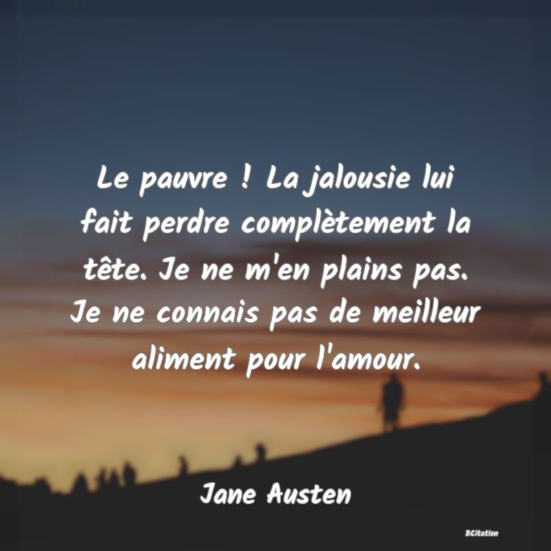 image de citation: Le pauvre ! La jalousie lui fait perdre complètement la tête. Je ne m'en plains pas. Je ne connais pas de meilleur aliment pour l'amour.