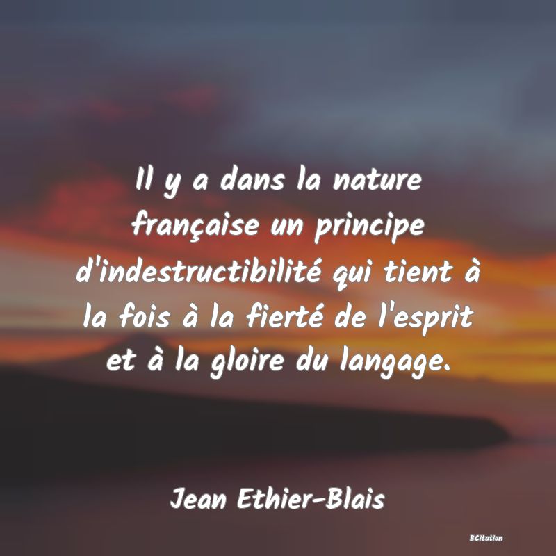 image de citation: Il y a dans la nature française un principe d'indestructibilité qui tient à la fois à la fierté de l'esprit et à la gloire du langage.