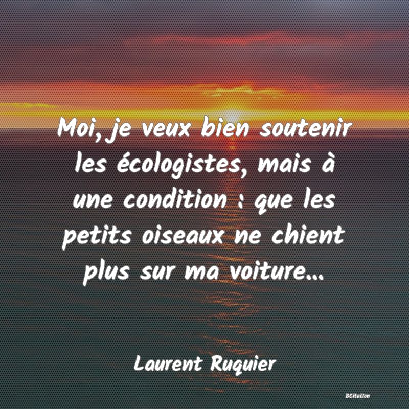 image de citation: Moi, je veux bien soutenir les écologistes, mais à une condition : que les petits oiseaux ne chient plus sur ma voiture...