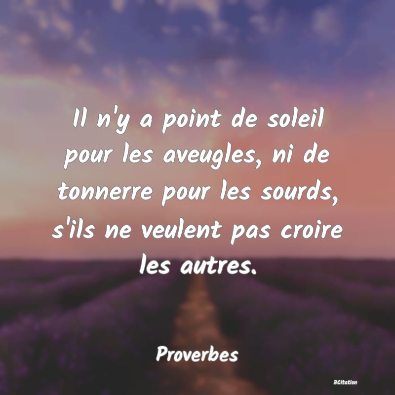 image de citation: Il n'y a point de soleil pour les aveugles, ni de tonnerre pour les sourds, s'ils ne veulent pas croire les autres.